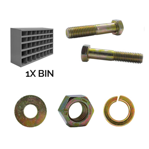 Coffret incluant boulons, écrous, rondelles standards et rondelles ressorts