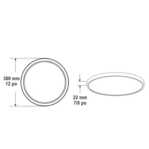 Dimensions - Plafonnier LED blanc de 12 pouces, design rond et moderne, finition givrée.