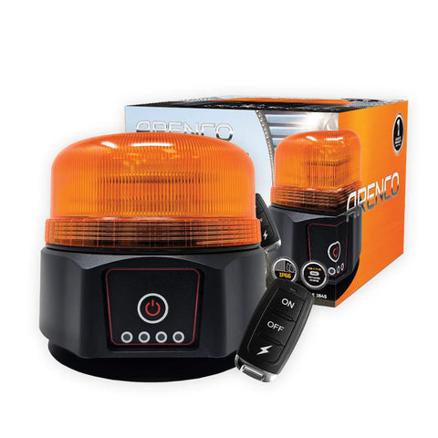 Gyrophare stroboscopique magnétique rechargeable Arenco avec télécommande, idéal pour véhicules de chantier et urgence