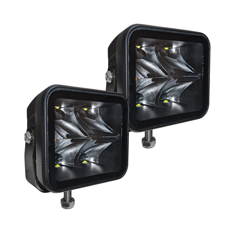 Paire de projecteurs LED carrés de 3 pouces série ULTRA NXT SPOT avec 4 diodes de 10W par lampe, boîtier en aluminium noir et lentille en polycarbonate