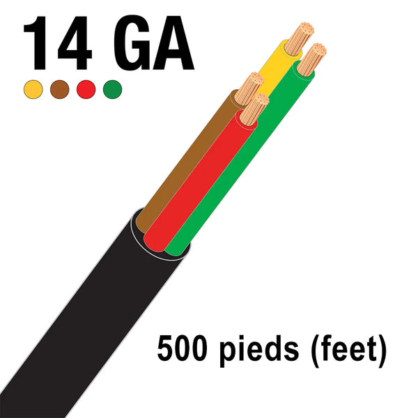 Câble de remorque gainé noir (4 conducteurs) - 500 pieds