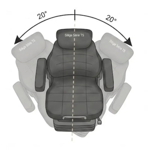 Siège opérateur ergonomique Série TS avec suspension pneumatique, tissu noir, appuis-bras réglables et appui-tête.